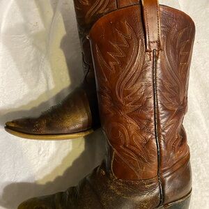 10B- Justin -Brown Leather Cowboy Boots